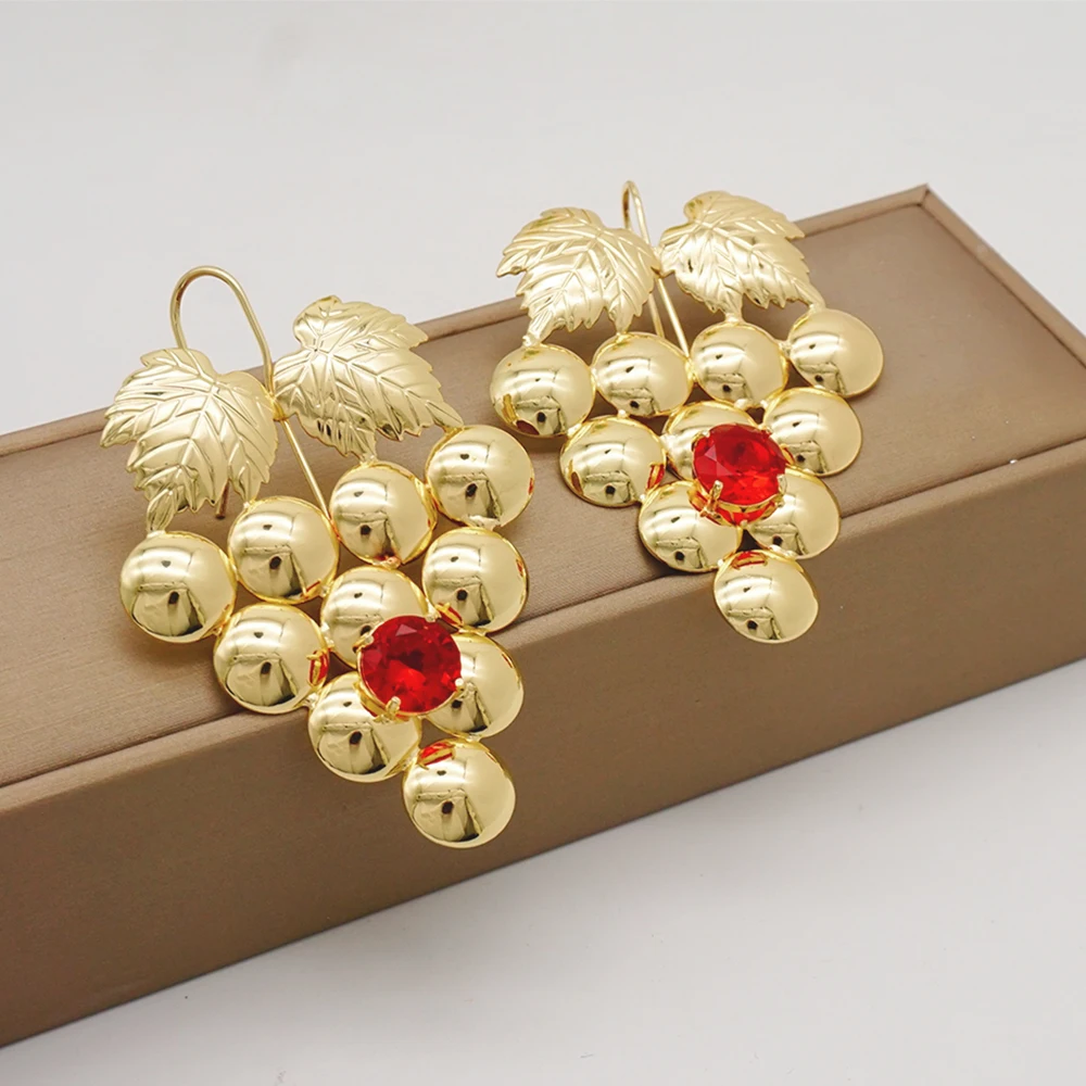 Pendientes bohemios de moda para mujer, aretes de gota de uva, pendientes africanos, pendientes de gota de cobre de Color dorado de fruta para mujer, regalo de fiesta de boda