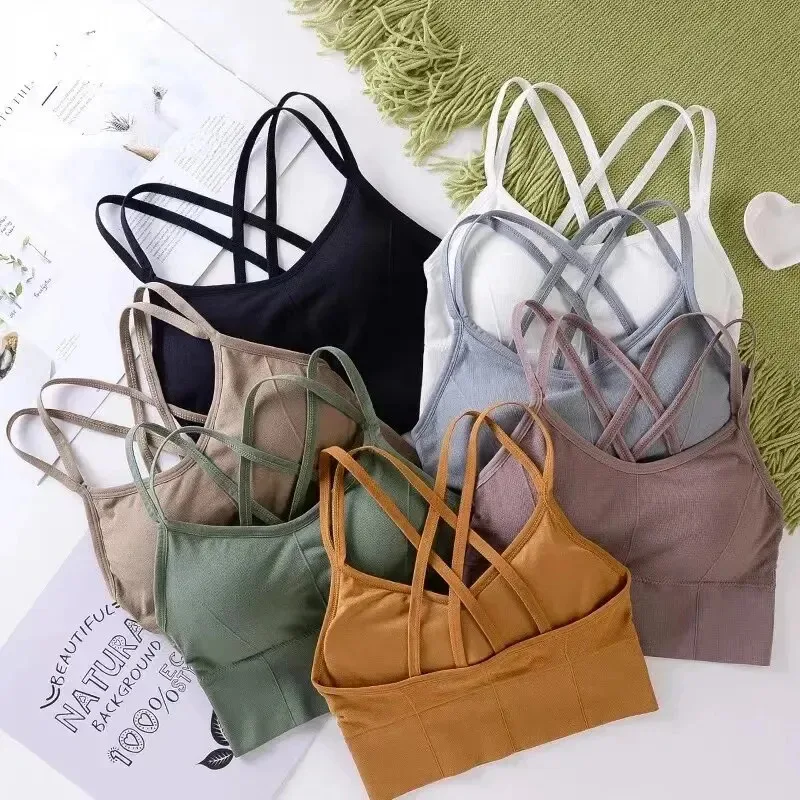 Top Deportivo Sexy para Mujer con Tirantes Cruzados en la Espalda, Sujetador Deportivo con Push-Up, Transpirable, Suave, para Fitness, Yoga, Color Sólido
