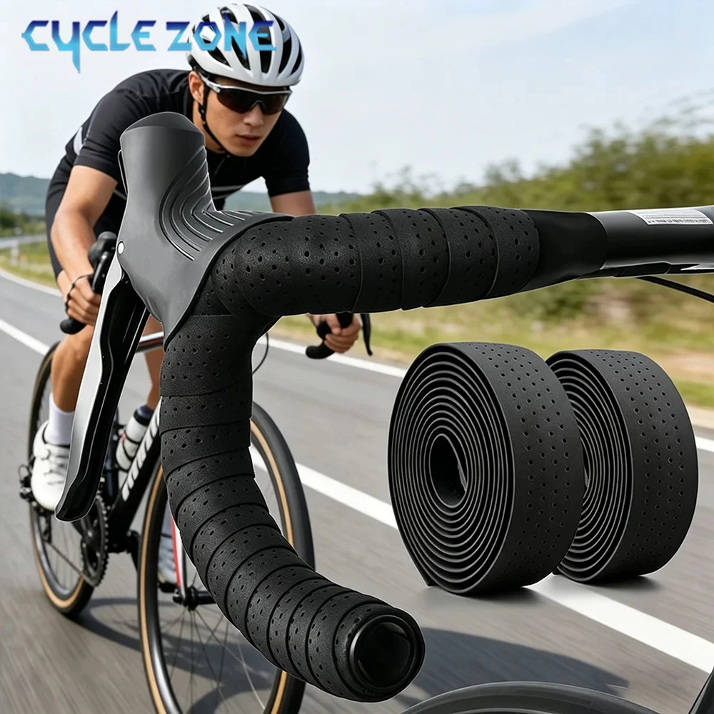 Cinta de manillar para bicicleta de carretera EVA, perforada, de 3 mm de grosor, absorbente, antideslizante, que absorbe el sudor, ligera, transpirable, para ciclismo