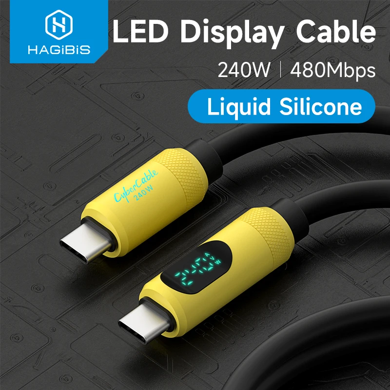 Hagibis Cable USB C a USB C con pantalla LED Cable de carga rápida tipo C PD 240W Cable de carga para iPhone 16 17 Pro Macbook Pixel