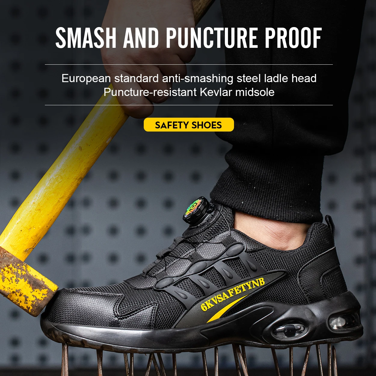 Zapatos de seguridad con botón giratorio para hombre, zapatillas de trabajo con punta de acero, zapatos indestructibles, botas de trabajo a prueba de pinchazos, zapatos de seguridad con cojín de aire