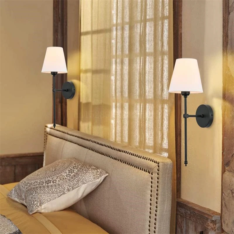 Lámpara de pared americana moderna para espejo de baño, decoración de dormitorio, pasillo, aplique con pantalla de tela, 100V-220V, cableado directo