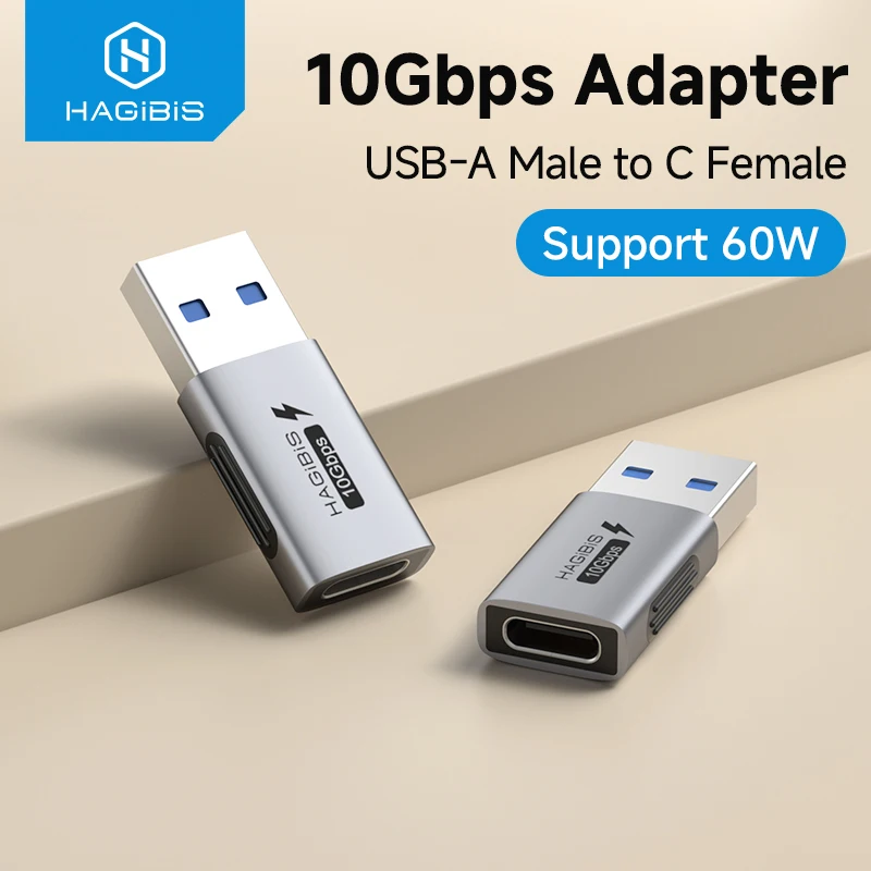 Hagibis USB A macho a USB C hembra adaptador 10Gbps transferencia de datos de alta velocidad 60W enchufe convertidor de carga rápida para tableta Macbook