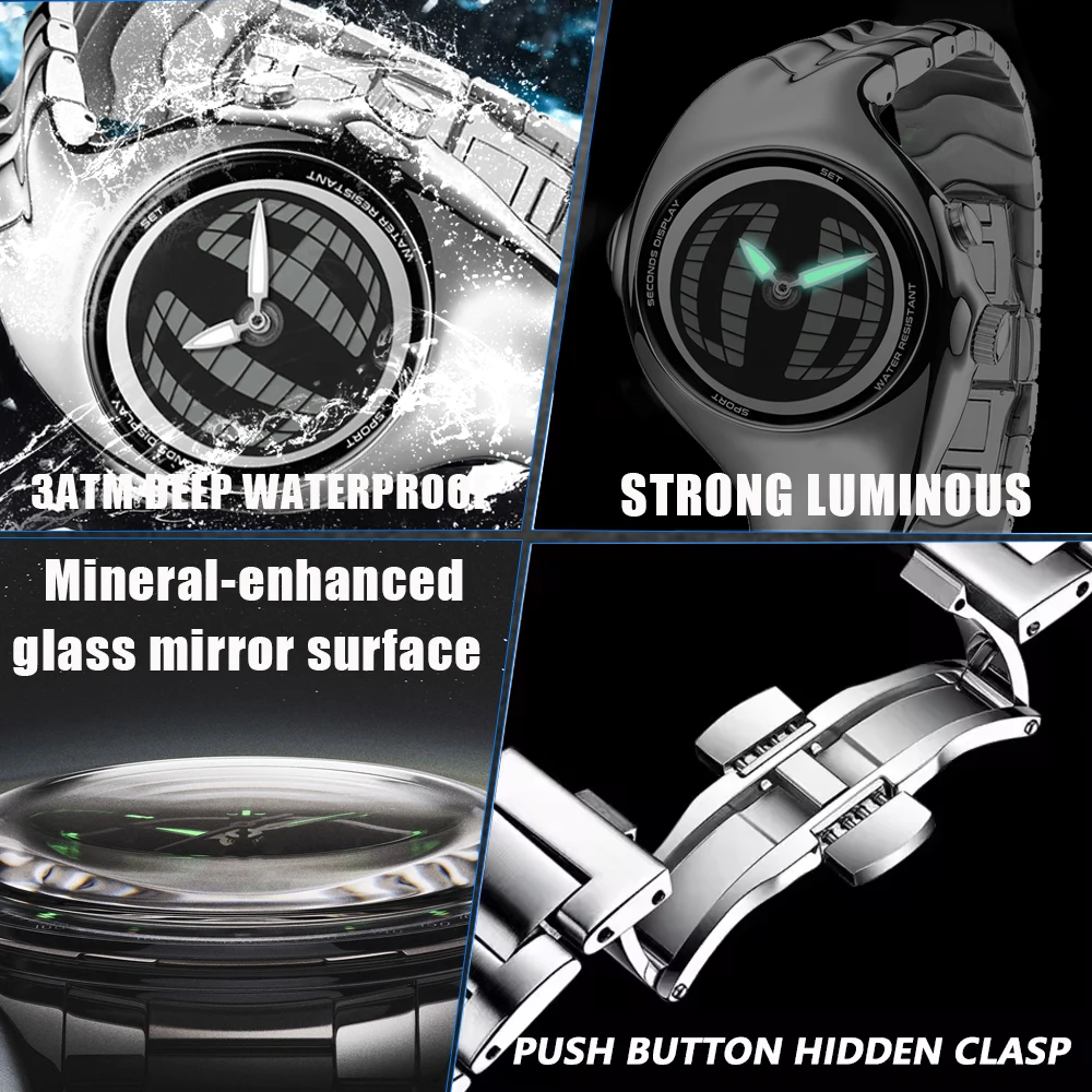 Reloj digital Y2K para hombre con tecnología retorcida, reloj de pulsera de cuarzo de metal único con pantalla dual, estilo vintage futurista