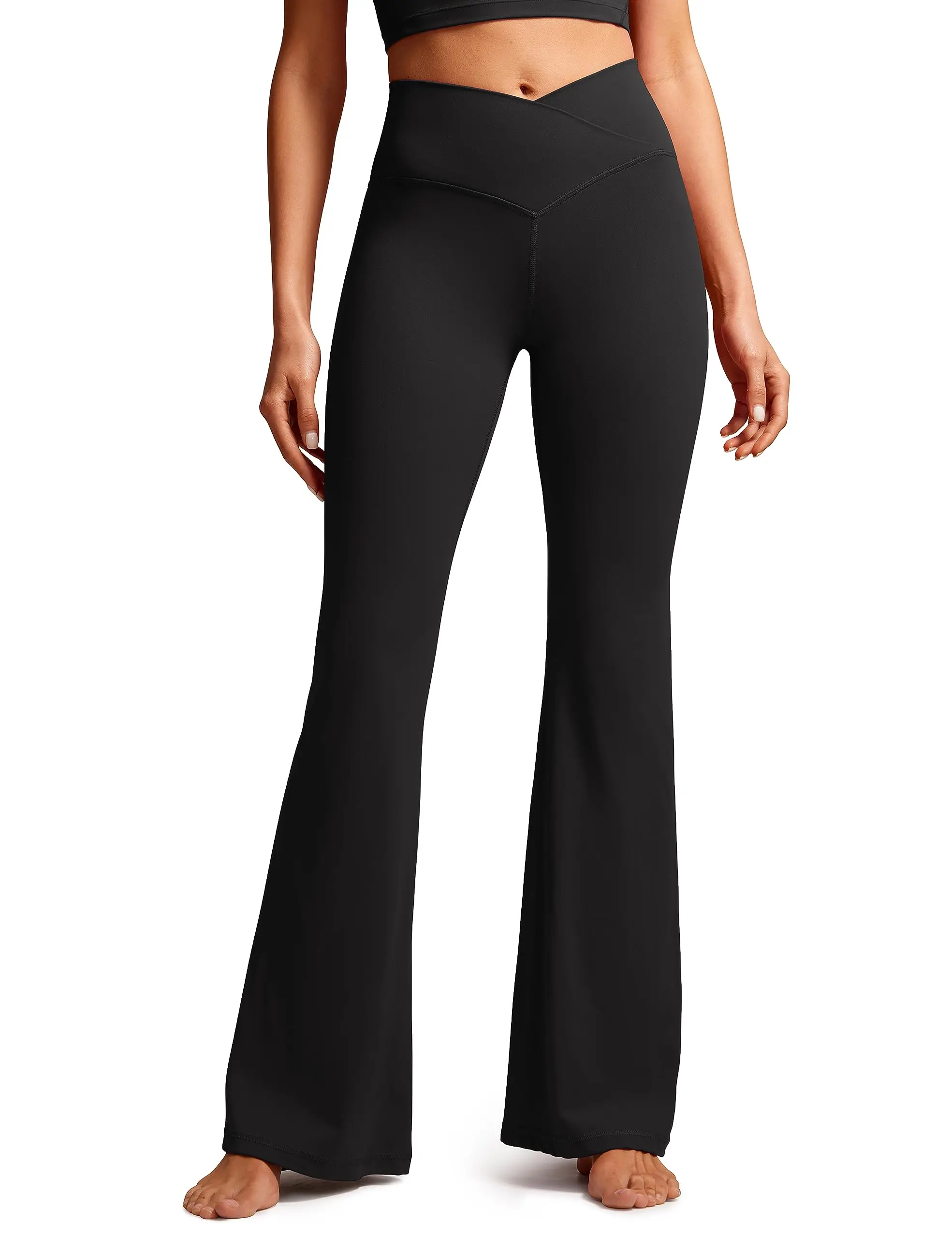 Leggings acampanados cruzados para mujer, pantalones de Yoga con Control de barriga, cintura alta en V, Bootcut