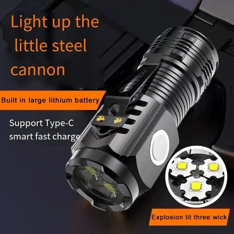 Linterna superbrillante de 3LED, Mini linterna portátil de ráfaga, foco de emergencia recargable para exteriores con imán trasero con Clip para bolígrafo