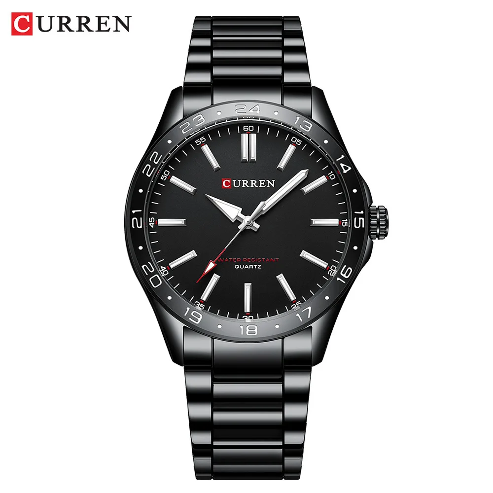 Reloj de cuarzo CURREN 8452 para hombre, reloj de negocios de ocio a la moda Simple, reloj de pulsera con correa de acero inoxidable plateado negro para hombre