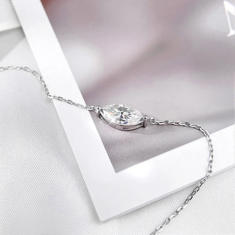 Smyoue Marquesa Cut 1-3CT Collar de circonita o moissanita para mujer Colgante de diamante de laboratorio de piedras preciosas Plata de ley 925 chapada en 14K