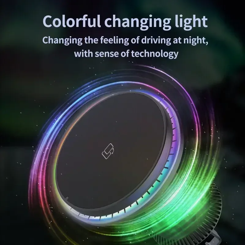 Cargador inalámbrico magnético RGB para coche, soporte para teléfono con función Macsafe para iPhone 13, 14, 15, 16, 17 Pro Max, estación de carga rápida