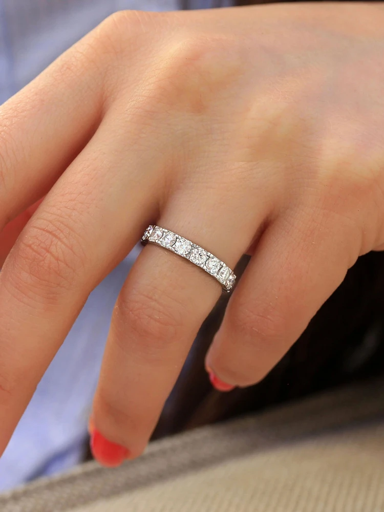 Anillo de Boda Sencillo y Moderno con Diamante de Moissanita Circular Blanco Real para Uso Diario, Joyería de Moda para Mujer
