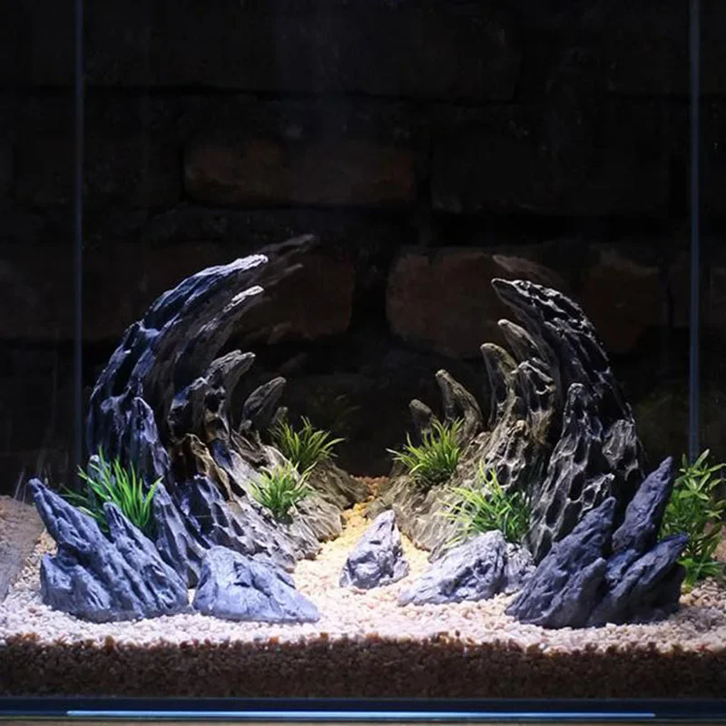 Decoración de acuario de resina, adorno de cañón simulado para acuario, rocas de acuario, decoración de peces, 2 uds.