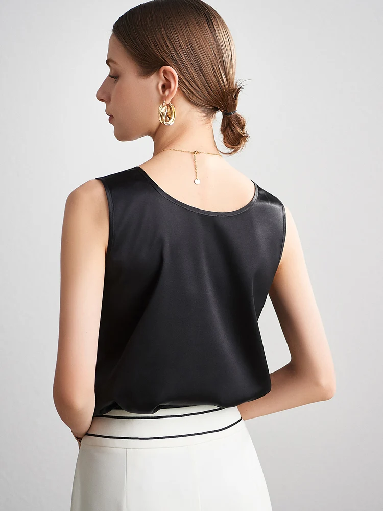 SuyaDream. Camisetas sin mangas básicas y acogedoras para mujer, 100% seda auténtica, camiseta elegante sin mangas con cuello redondo, chalecos de verano sólidos 2025, blanco, rosa, Beige