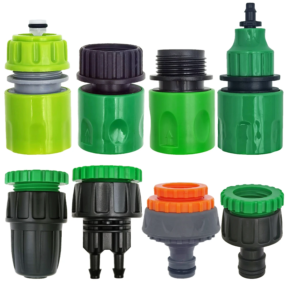 Adaptadores de grifo de jardín, conectores rápidos, divisores de agua de riego por goteo de 1/2 ", 3/4", junta de pezón macho de hilo femenino, manguera de 1/4"