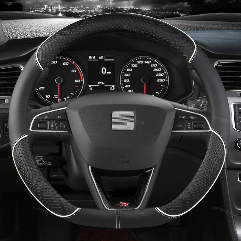 Protector para volante de coche de cuero de microfibra, antideslizante, 38cm, para Seat Tarraco Arona Ateca Ibiza Toledo Mii Leon Arosa Exeo ST FR