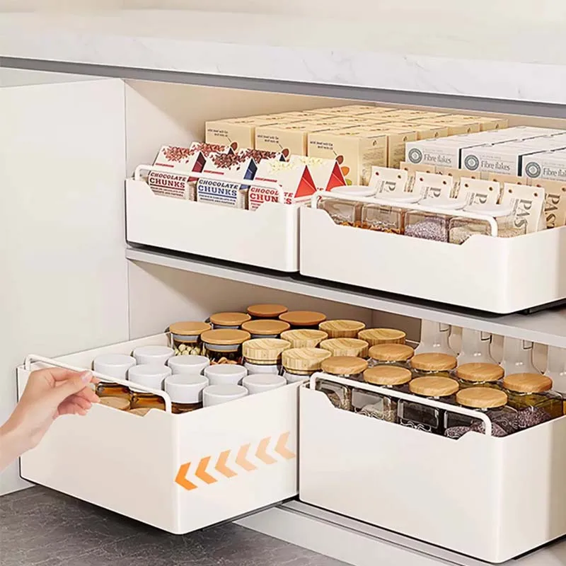 Estante de Almacenamiento para Cocina 2026 con Rieles Deslizantes, Bandeja Extraíble Tipo Cajón, Organizador de Especias para Gabinetes