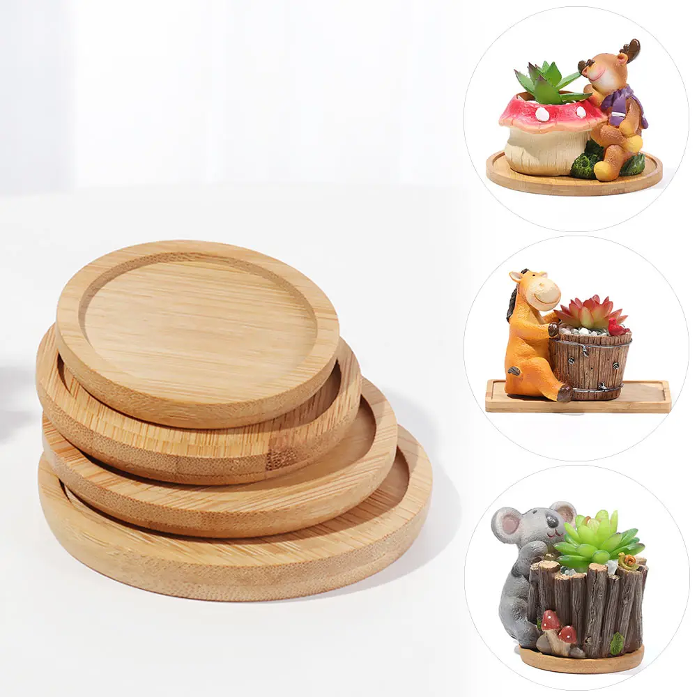 Bandeja Simple de madera de bambú, Base redonda y cuadrada hexagonal para maceta, soporte para maceta, soporte para bonsái de suculentas, decoración del hogar, 1 ud.