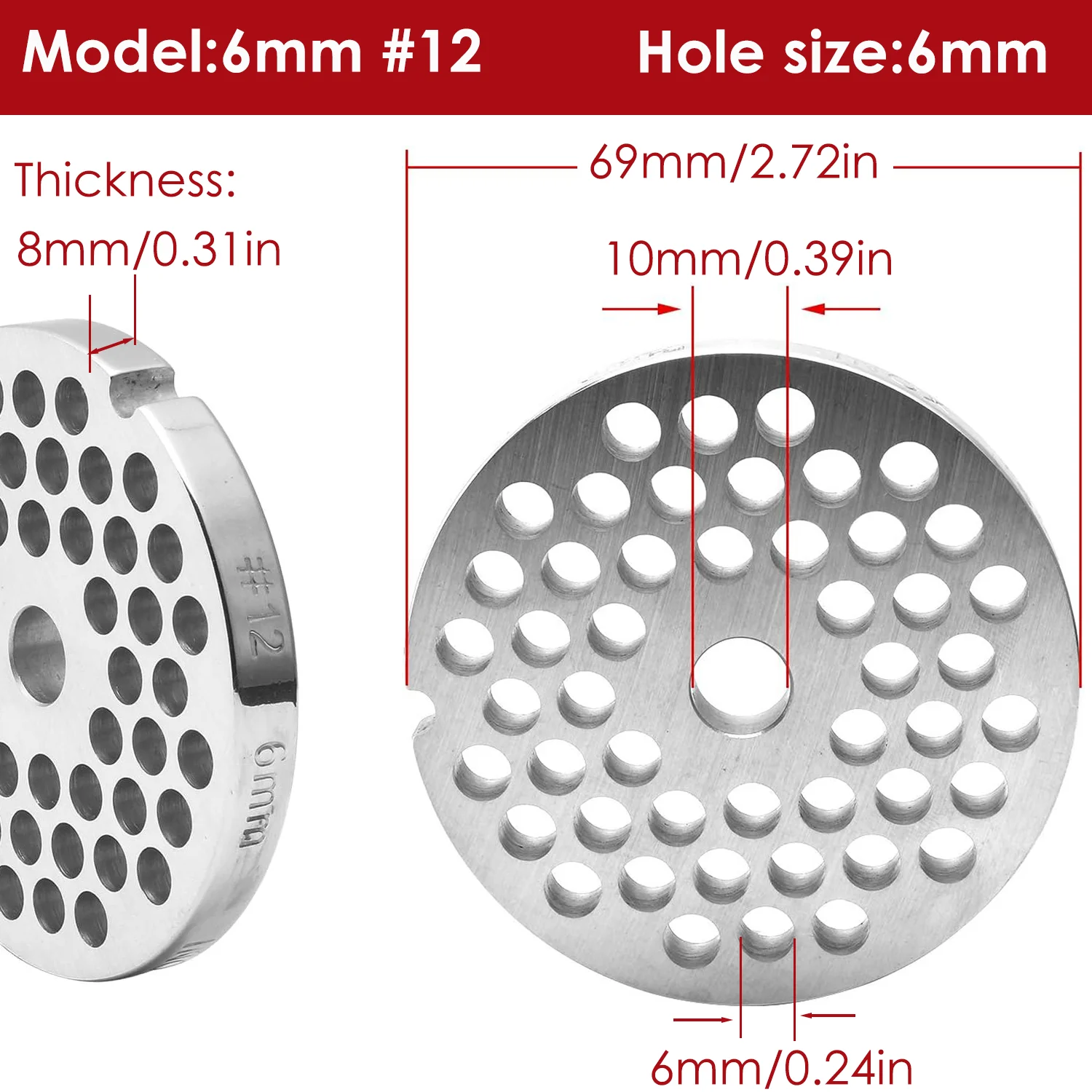 1/2 piezas # 12 accesorios para picadoras de carne, cuchillas de acero inoxidable, discos para picadoras, repuesto para # 12 Molinillos