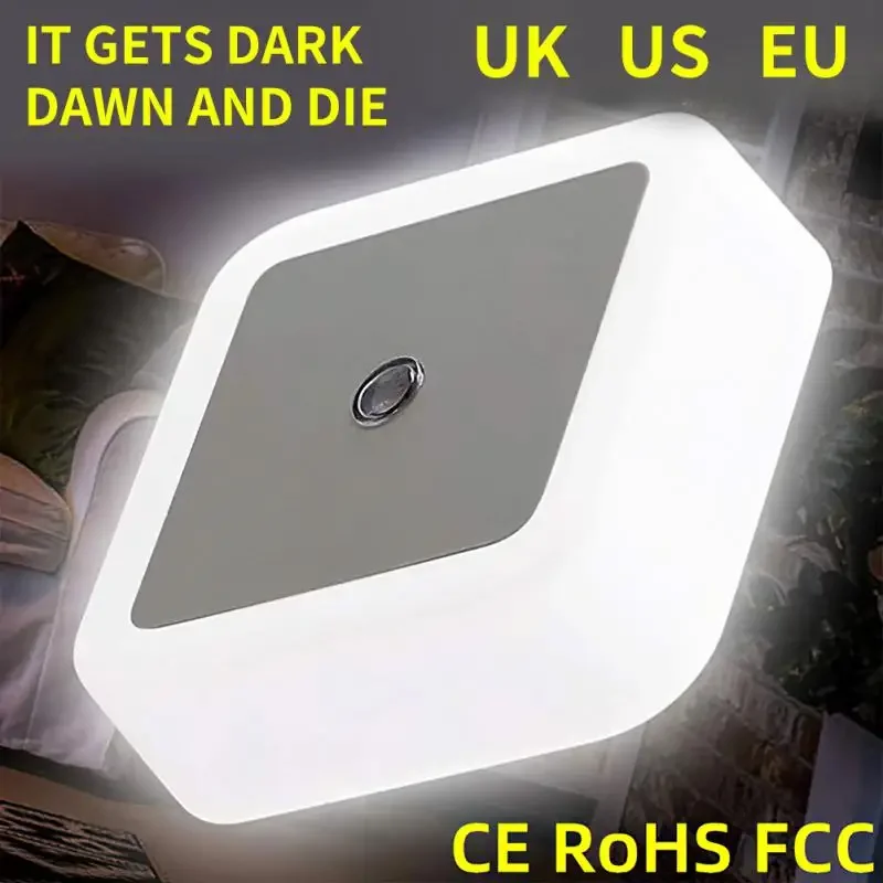 Mini luz LED nocturna UE/EE. UU./Reino Unido enchufe Sensor de luz forma cuadrada lámpara de noche para habitación de niños dormitorio cabecera pasillo 110V 240V