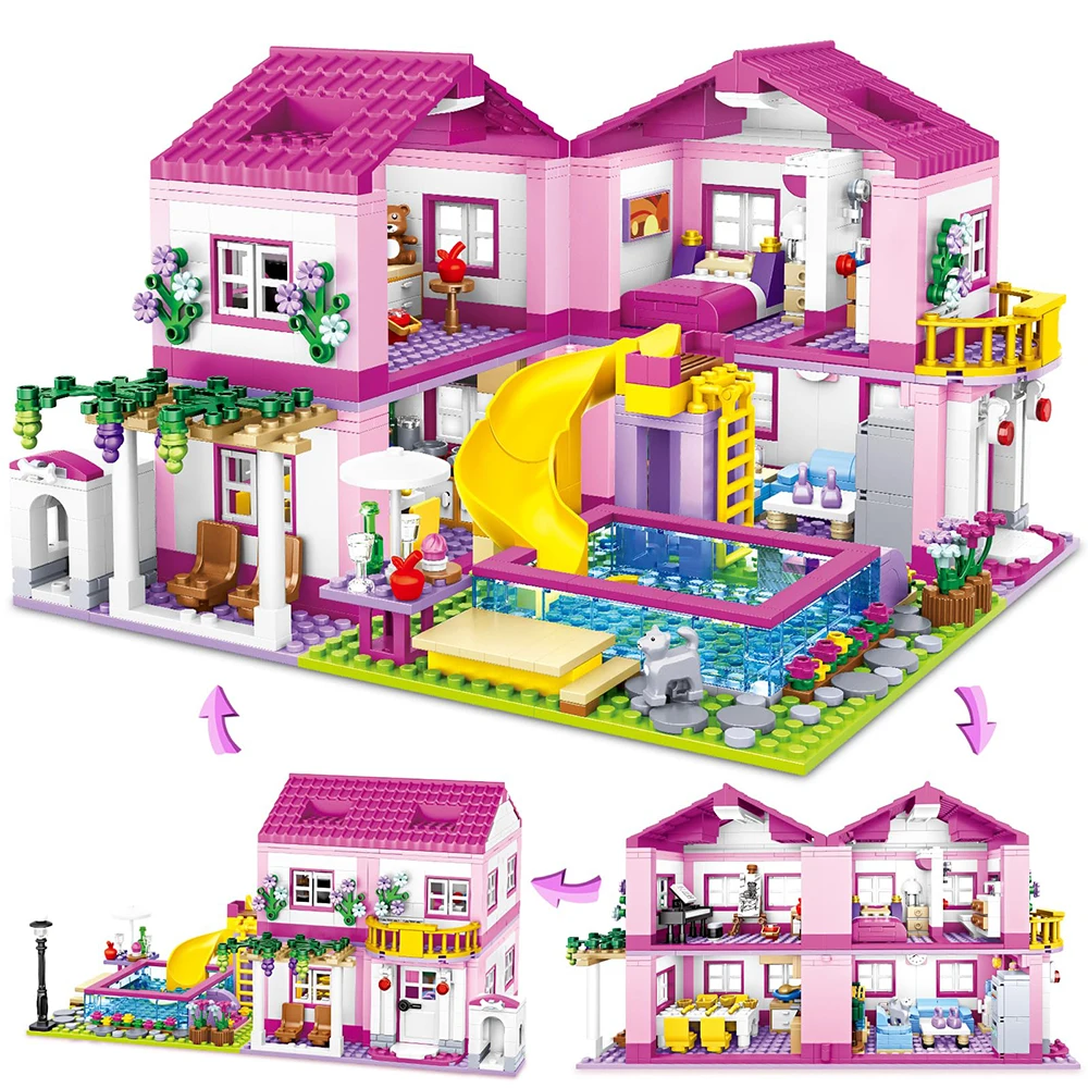 Amigos ciudad calle vista casa vacaciones de verano Villa Castillo modelo conjuntos de bloques de construcción figuras DIY ladrillos juguetes para niños niñas regalo