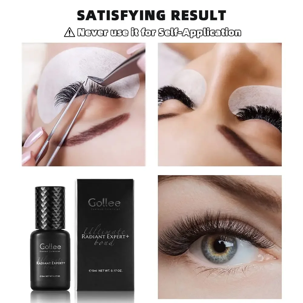 Pegamento de Secado Rápido para Extensiones de Pestañas Gollee, Primer para Pestañas, Super Bonder, Secado en 0.5 Segundos, Adhesivo Negro de Larga Duración (6-8 Semanas), Uso Profesional