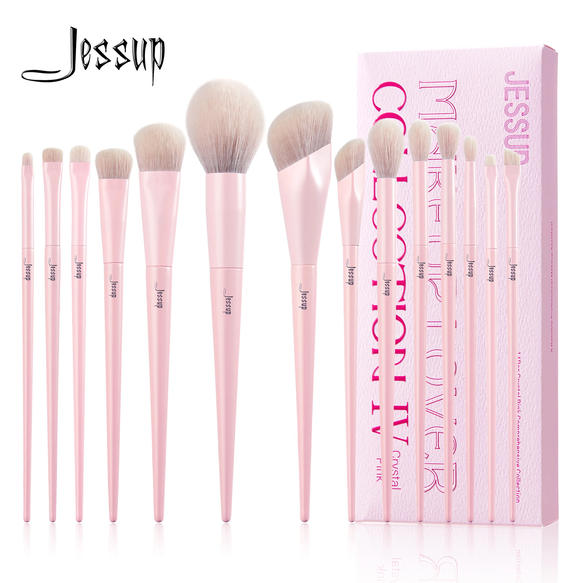 Set de Brochas de Maquillaje Jessup Rosa, 14 Piezas, Brochas Veganas Premium para Base, Rubor, Sombra de Ojos, Delineador, Polvo y Difuminado, T495