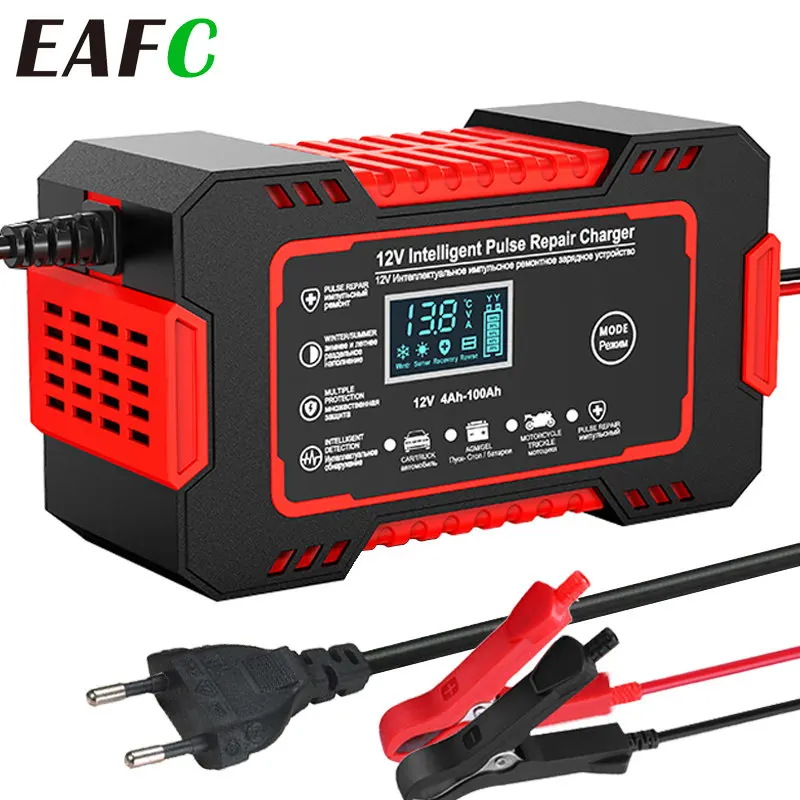 Cargador de batería de coche 12V 6A reparación de pulso pantalla LCD carga rápida inteligente AGM cargador de plomo-ácido de GEL de ciclo profundo para motocicleta automática