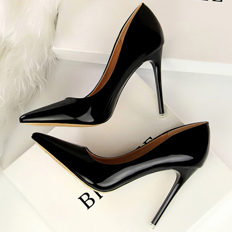 Zapatos BIGTREE, zapatos clásicos de charol para mujer, zapatos de moda para boda, tacones altos de aguja de 10,5 cm y 7,5 cm, zapatos de señora