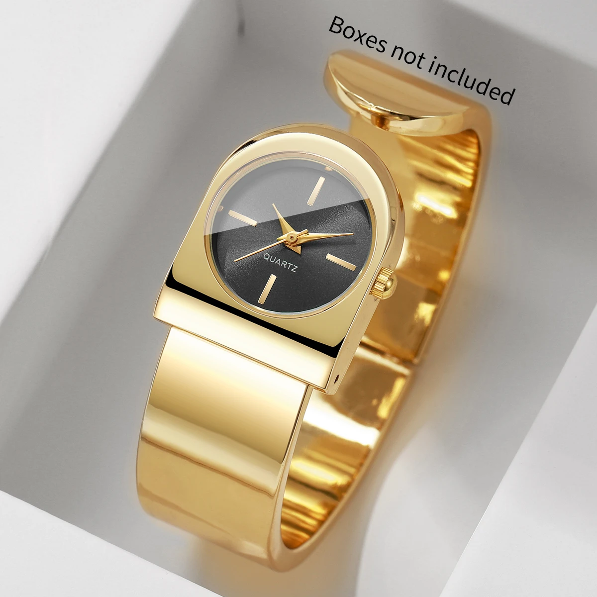 Reloj de pulsera de lujo con brazalete dorado para mujer, reloj de pulsera de cuarzo con esfera de forma única, reloj elegante para mujer, reloj femenino (sin caja)