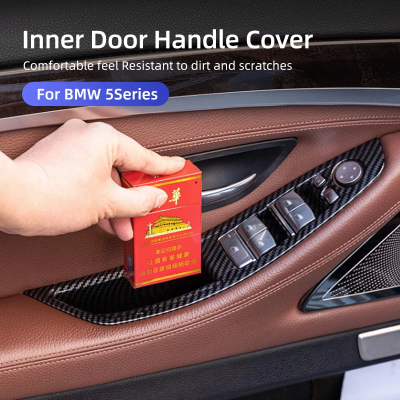 Para BMW 5 Series F10 2011-2017 LHD fibra de carbono puerta de coche manija Interior Panel embellecedor cubierta Interior Protector pegatinas Accesorios