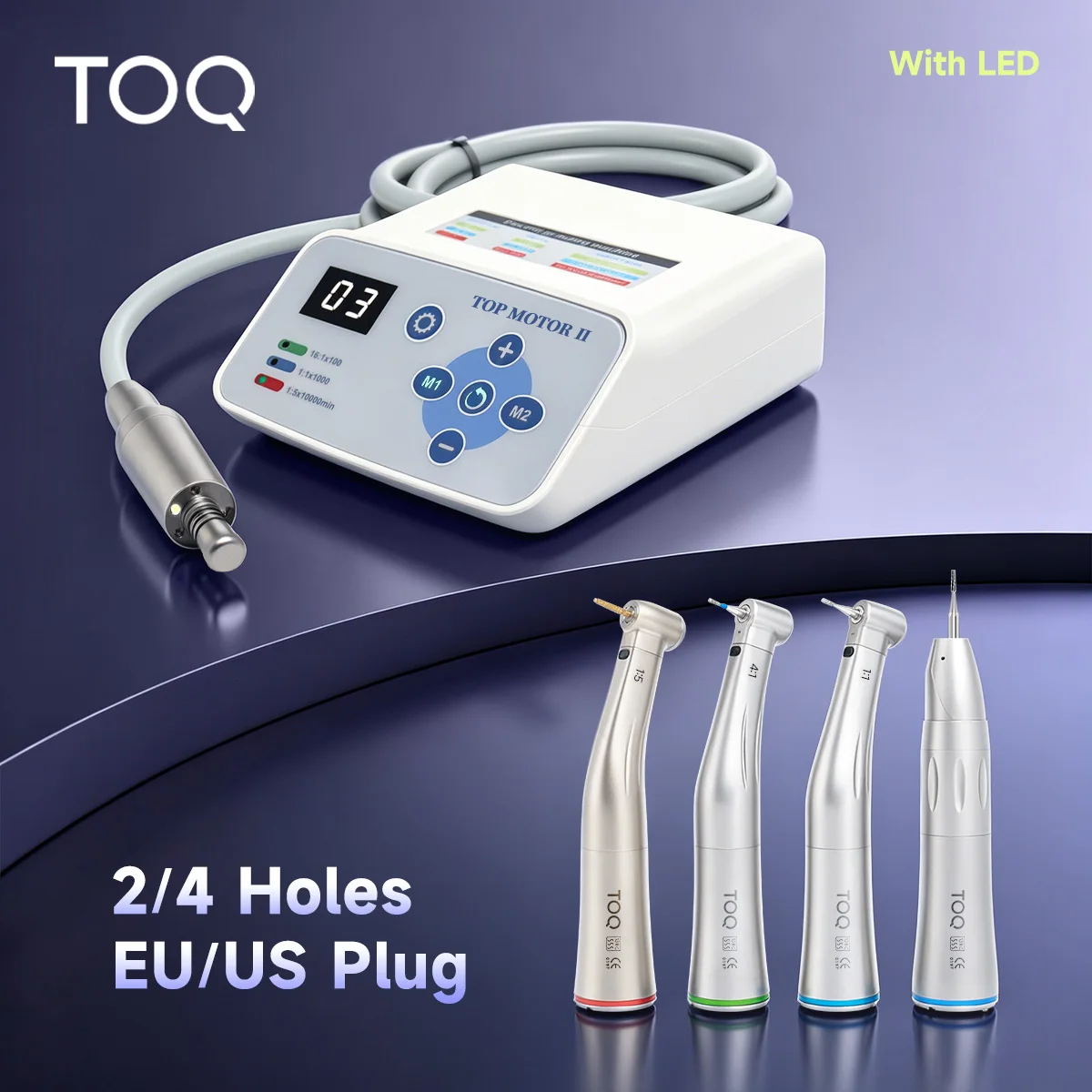 Juego de Micromotor Eléctrico Dental TOQ de Baja y Alta Velocidad con Fibra Óptica LED y Sin Escobillas, Compatible con Tipo E 1:5/4:1/1:1
