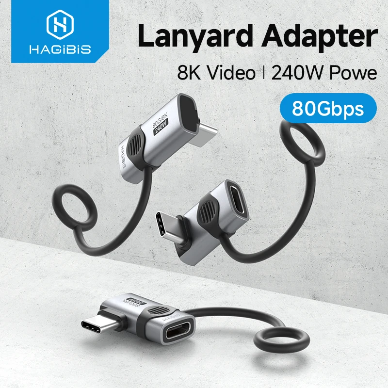 Hagibis-Adaptador USB C a C de 240W con cordón, convertidor de 80Gbps y 90 grados, adaptador USB4 de vídeo 8K para MacBook iPhone 17 Pro Tablet