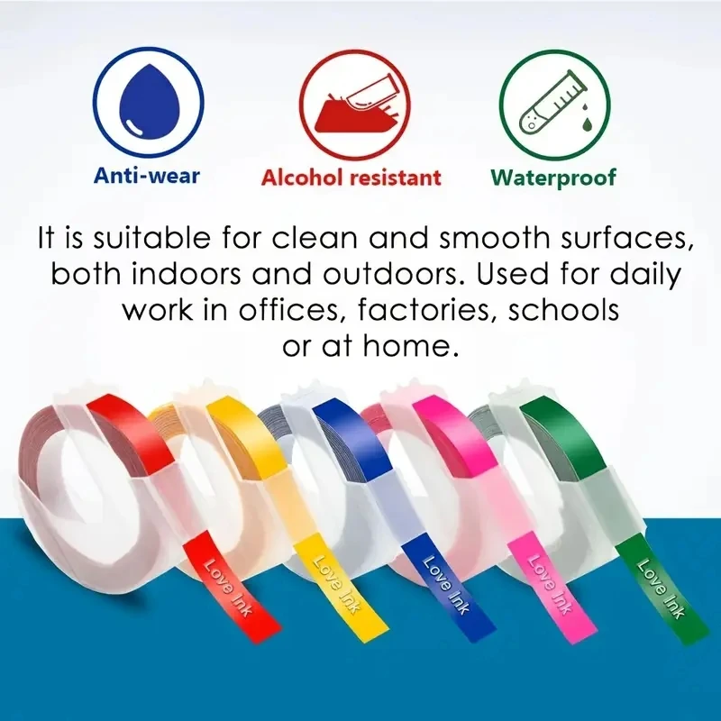 Cinta de etiquetas en relieve 3D Multicolor de 6/9/12mm para hacer etiquetas en relieve etiqueta de PVC DYMO 12965 Motex E101 E-303 cinta de grabado 3D