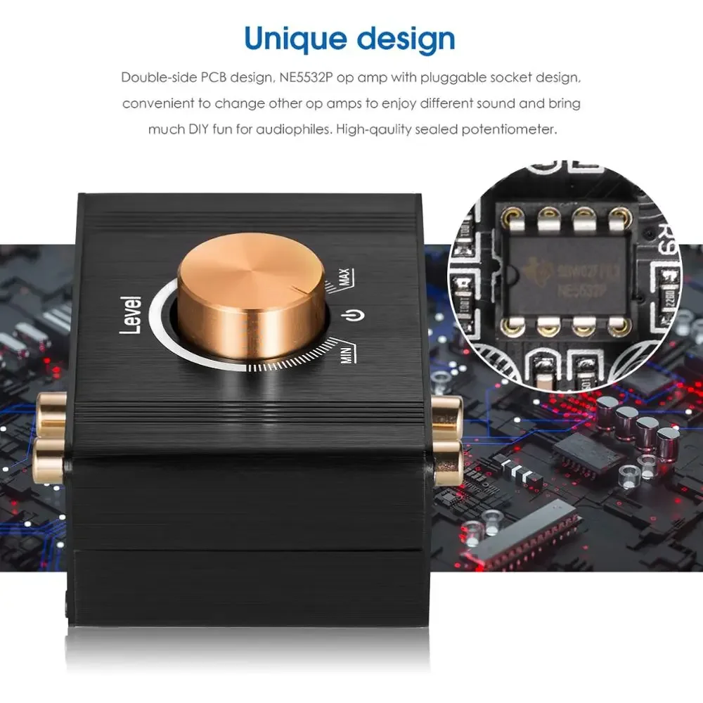 Douk Audio L1 Mini amplificador de nivel de línea estéreo, amplificador de señal de Audio, preamplificador Digital HiFi, Control de volumen para teléfono, TV, reproductor de Audio