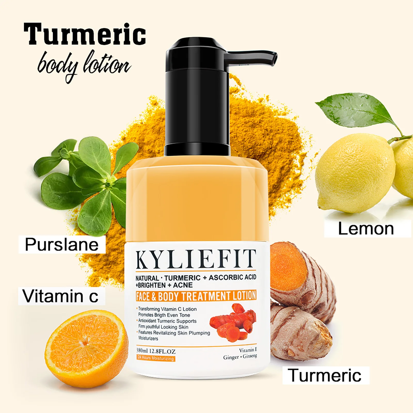 Loción blanqueadora natural de cúrcuma, antiacné, manchas oscuras y negras, hidratante, unifica el tono de la piel, para rostro y cuerpo.