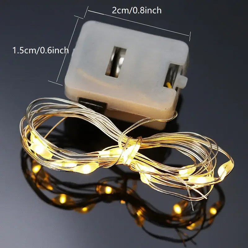 Guirnalda de luces LED con batería, 10 Uds., resistente al agua, alambre plateado, luz de luna para bricolaje, fiesta de boda, dormitorio, decoración de pasteles