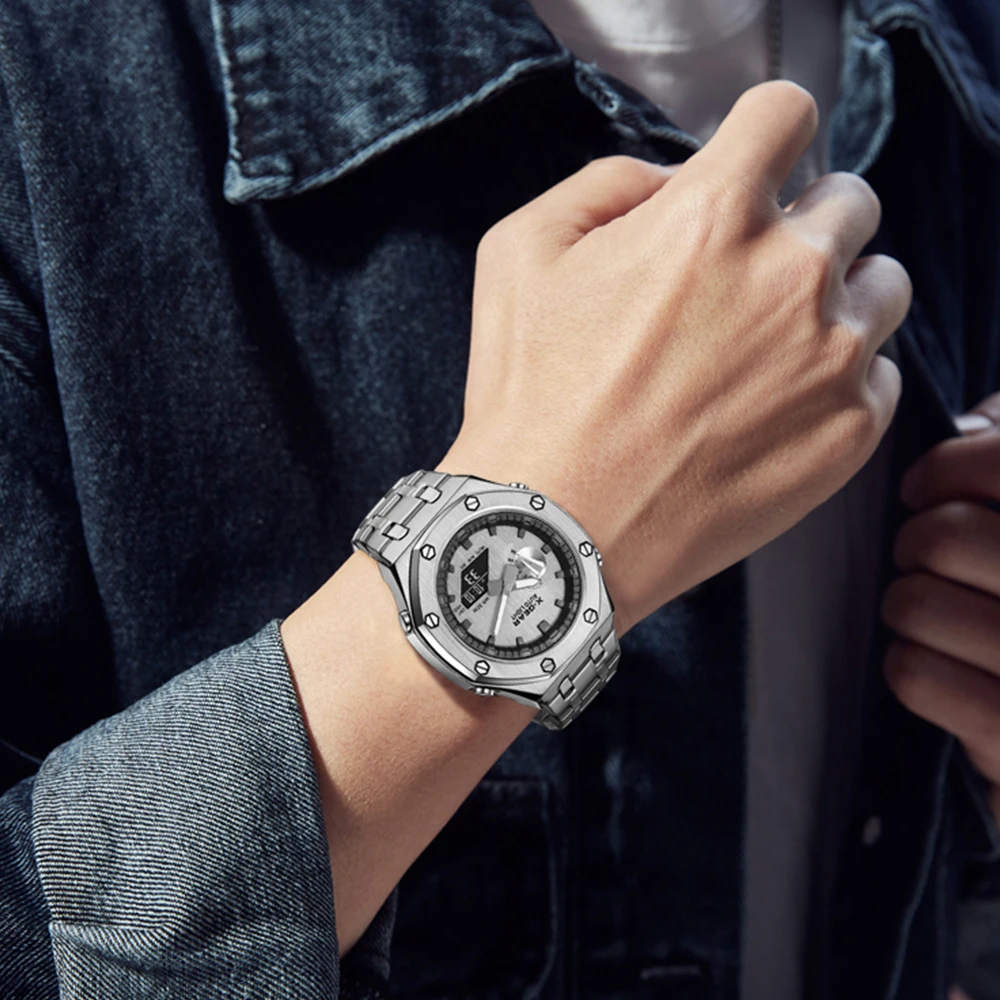 Reloj de Cuarzo Casual y Elegante para Negocios, Reloj de Pulsera Impermeable, Relojes Deportivos para Hombre, Reloj Electrónico Multifuncional para Hombre de Negocios
