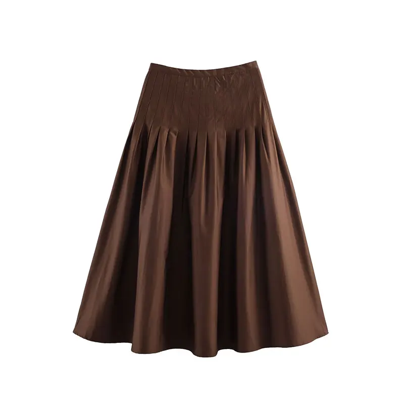 Nlzgmsj 2026 Nueva Falda Midi Vintage de Color Sólido con Pliegues en la Cintura, Faldas Largas para Mujer, Moda Urbana, Casual, para Vacaciones