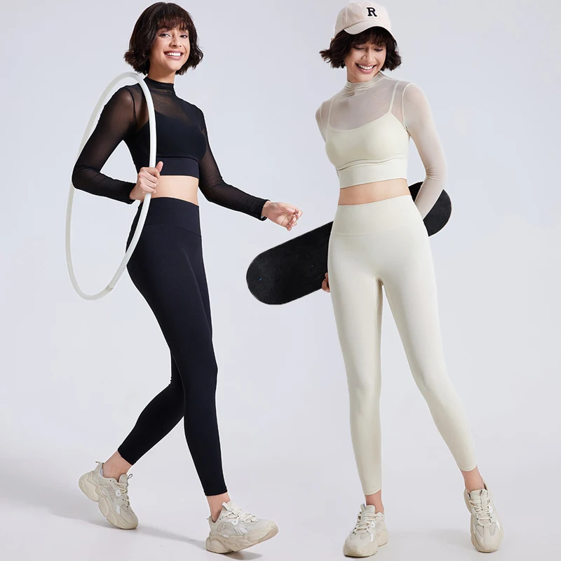 Conjunto de dos piezas de Yoga y Fitness para mujer, traje de gimnasio de Color sólido, ropa deportiva superelástica y transpirable para correr, ropa de entrenamiento femenina