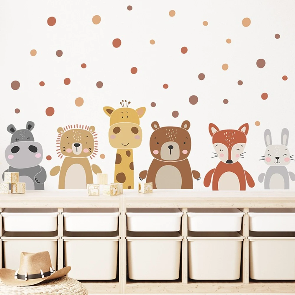 Boho lindo jirafa oso animales puntos pegatina de pared vinilo para guardería calcomanías artísticas de pared para niños para habitación de bebés decoración del hogar