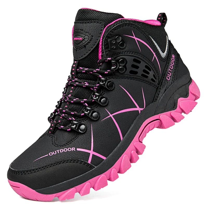 Otoño Invierno mujer cuero botines al aire libre zapatos de senderismo Trekking montaña zapatillas seguimiento Treking felpa cálido