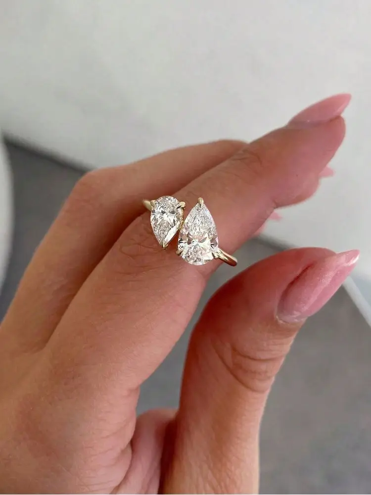 Anillos de circonio con forma de gota de agua brillante de Plata de Ley 925 para mujer, regalo de aniversario de boda, joyería fina de alta calidad