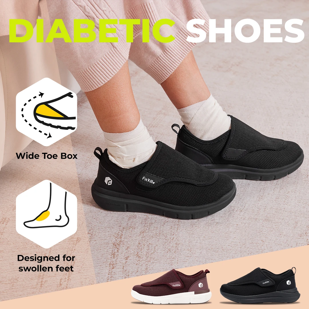 FitVille Zapatos para diabéticos extra anchos para mujer, zapatos para caminar ajustables para personas mayores, ortopédicos, pies anchos, alivio del dolor en el pie hinchado