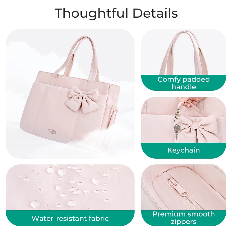 BAGSMART bolso de mano acolchado con lazo, bolsos de hombro acolchados informales para mujer, aptos para ordenador portátil de 15,6 pulgadas, bolsas de gimnasio para Yoga de gran capacidad
