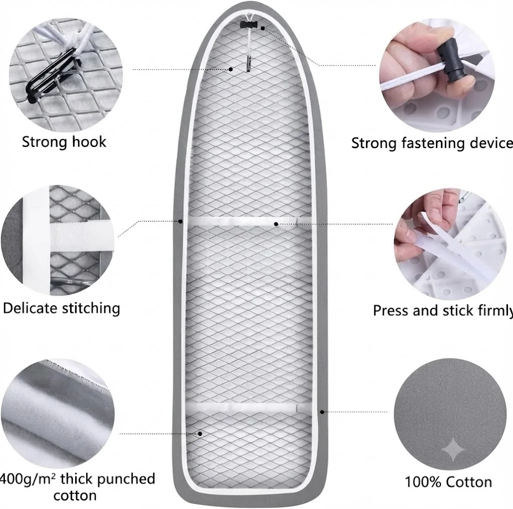 Funda para Tabla de Planchar Resistente a las Chispas, Funda de 4 Capas Extra Gruesa con Acolchado Reflectante del Calor, Almohadilla Resistente de 130*50cm