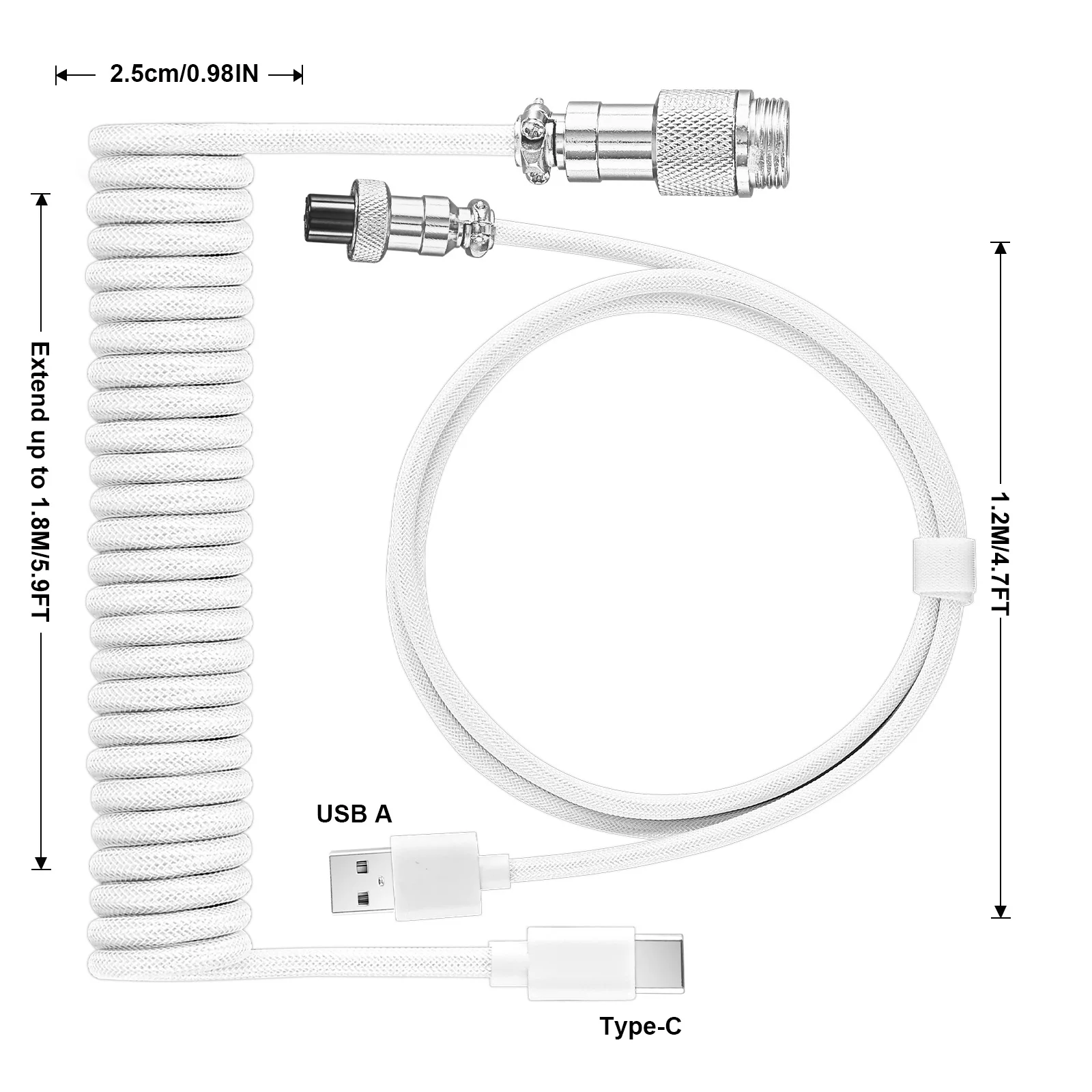NNBILI nuevo teclado mecánico personalizado tipo C Cable en espiral teclado mecánico USB Cable de resorte ordenador de escritorio conector de aviación