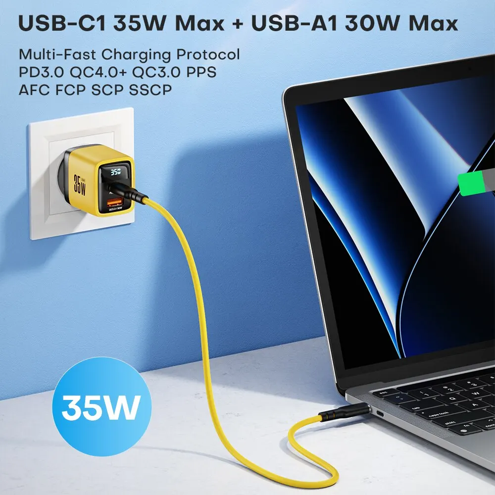 Cargador ASOMETECH 35W GaN pantalla LED QC3.0 30W 25W PD PPS carga rápida USB tipo C cargador para iPhone 14 Pro Samsung S23 Xiaomi