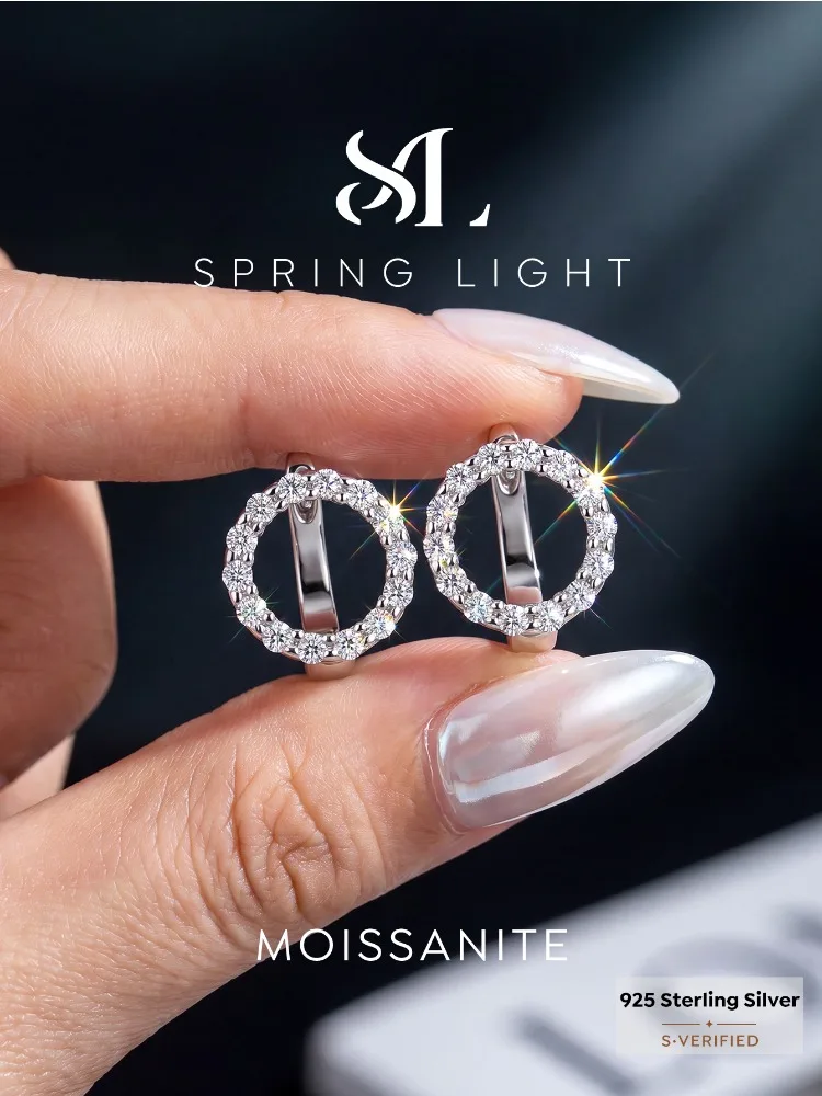 Pendientes redondos de diamante Moissanite auténtico para mujer, Plata de Ley 925, joyería fina de alta calidad para fiesta de aniversario, joyería fina de alta calidad