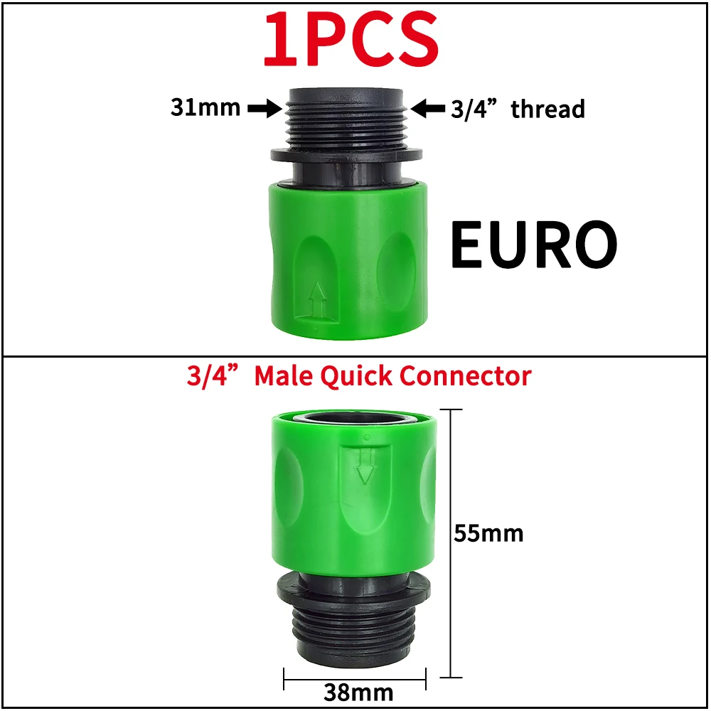 Adaptadores de grifo de jardín, conectores rápidos, divisores de agua de riego por goteo de 1/2 ", 3/4", junta de pezón macho de hilo femenino, manguera de 1/4"
