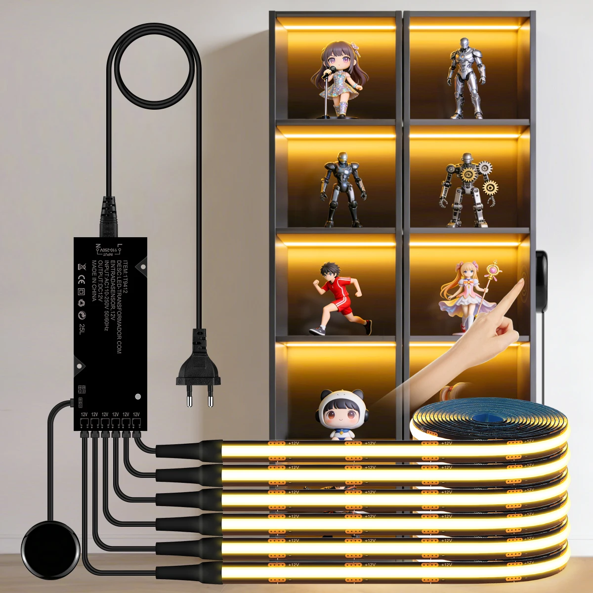 Tira de luces LED COB de madera Penetrable inteligente, Sensor táctil, 1-6 Uds., 1-3m, PCB negro, gabinete integrado, retroiluminación de pared de TV, luces paralelas