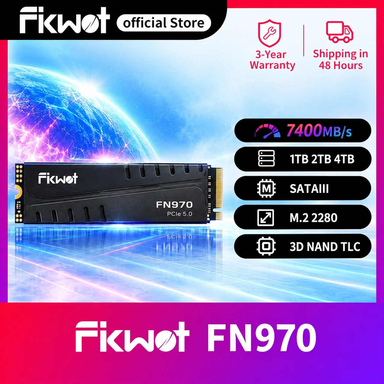Unidad de estado sólido interna M.2 NVMe Fikwot FN970 M.2 2280 SSD 512GB 1TB 2TB 4TB 7400MB/s PCIe 4.0X4 para PS5, ordenador de sobremesa y portátil